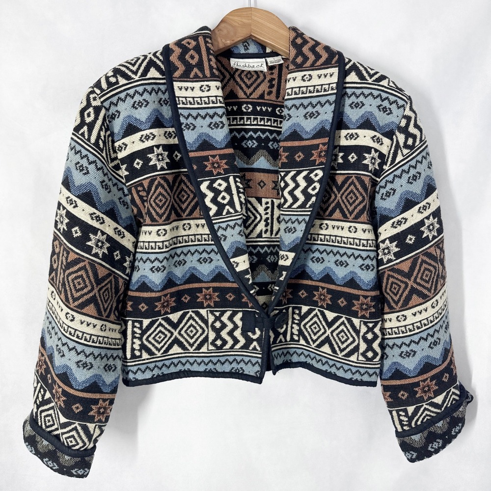 90s Flashback Cotton Southwestern Tapestry Short Jacket Womens Size Large